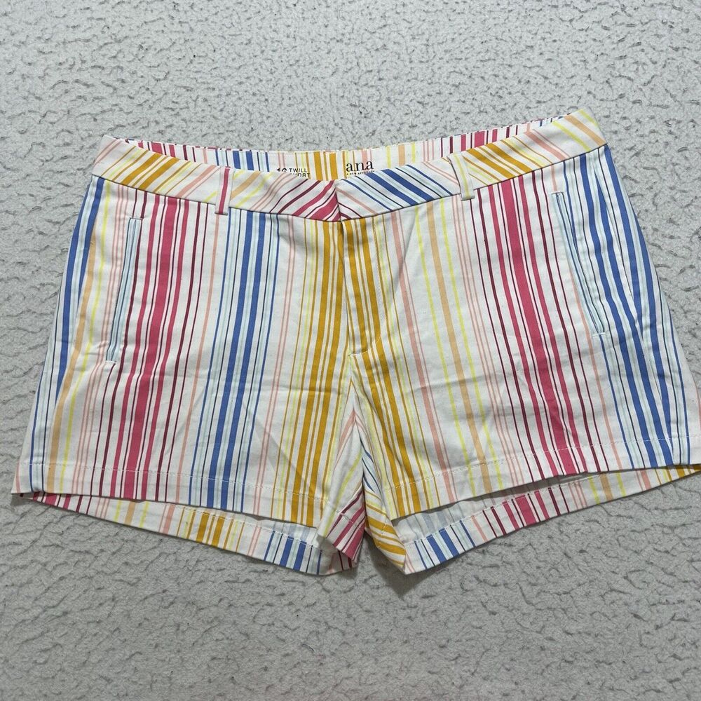 a.n.a. Women's 16 Twill Shorts 3" Inseam Colorful Striped Flat Front Chino
